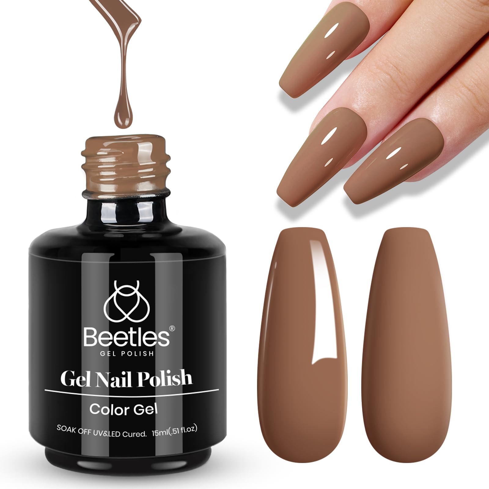 Beetles brown gel color display highlights depth of chocolate tone.