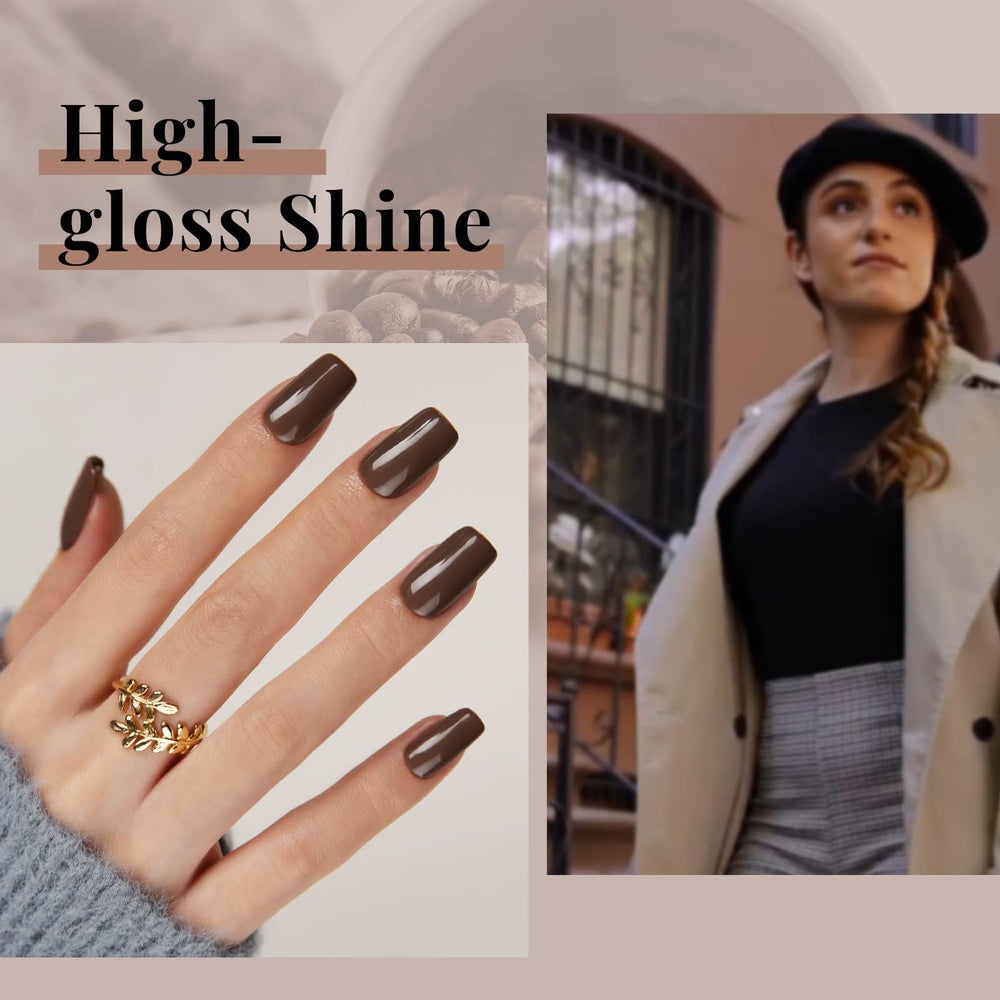 Beetles Brown Gel Polish bottle with soft lighting highlighting rich hue.