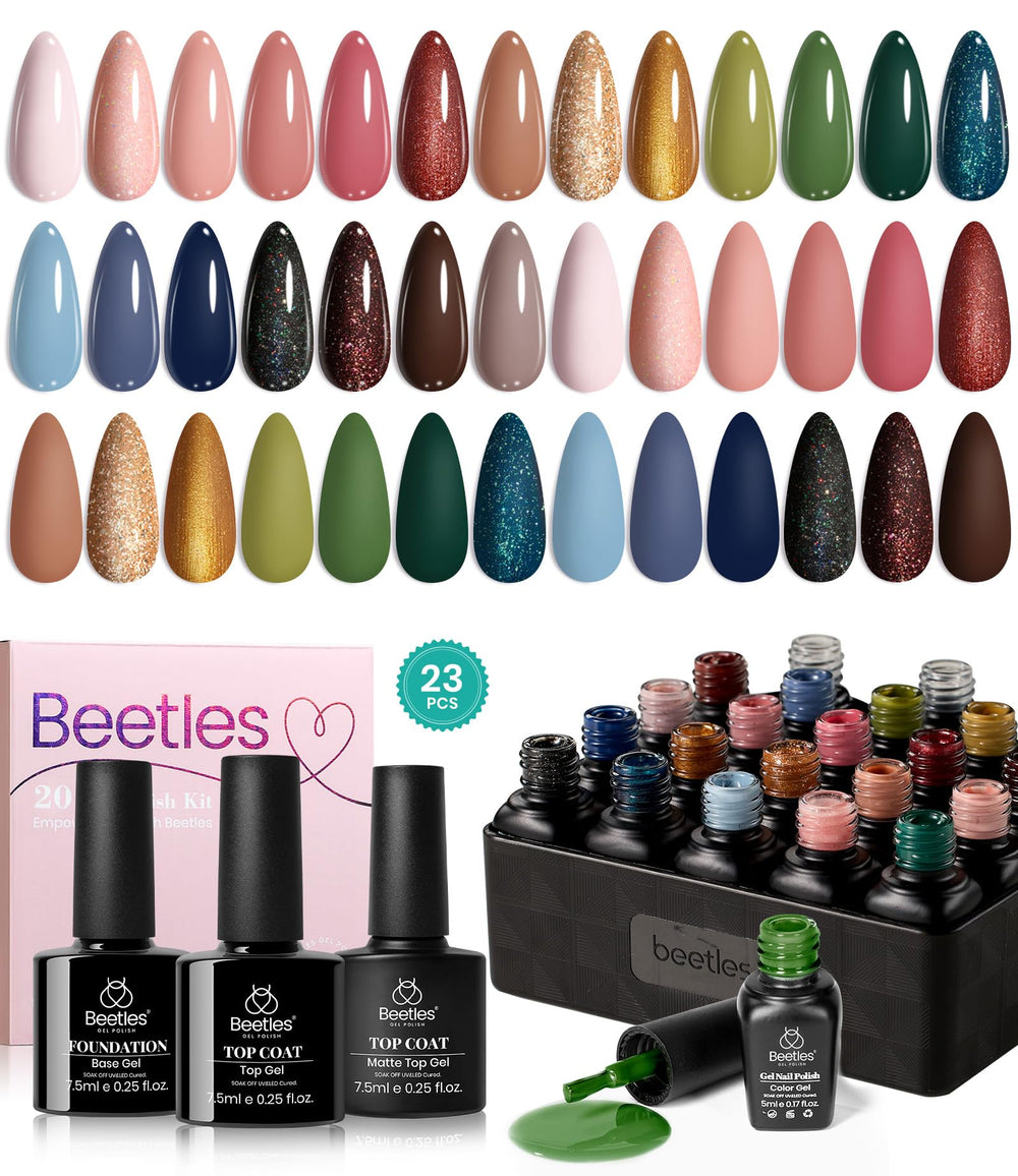 Beetles Brown Gel Polish Set with 20 shades for versatile everyday nails.