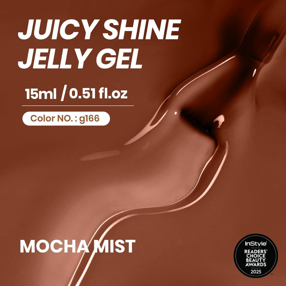 Beetles Brown Jelly Nail Polish swatches on nail display, highlighting semi-transparent mocha finish