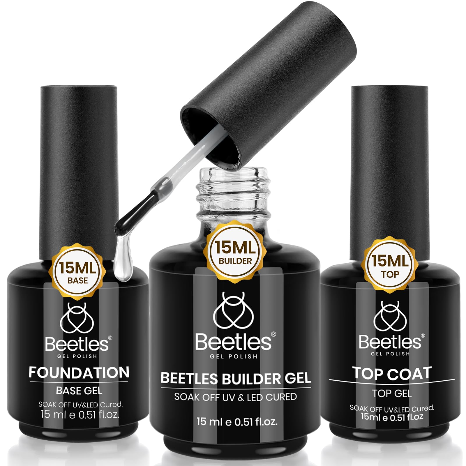 Beetles builder gel 15ml applied for smooth nail extension.