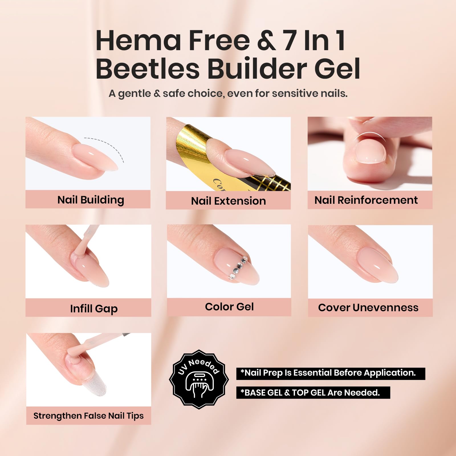 Beetles Builder Gel Amber Embrace brush enabling precise, bubble-free nail prep.