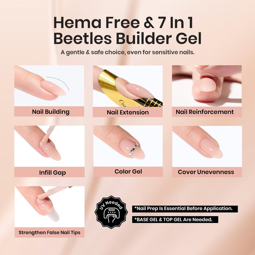 Beetles Builder Gel Amber Embrace brush enabling precise, bubble-free nail prep.