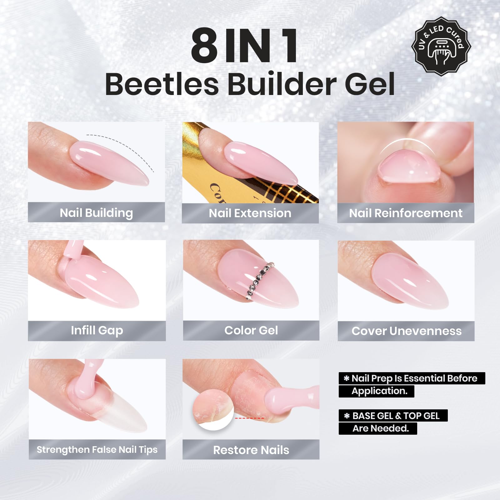 Beetles Builder Gel application on nails demonstrates smooth flow.