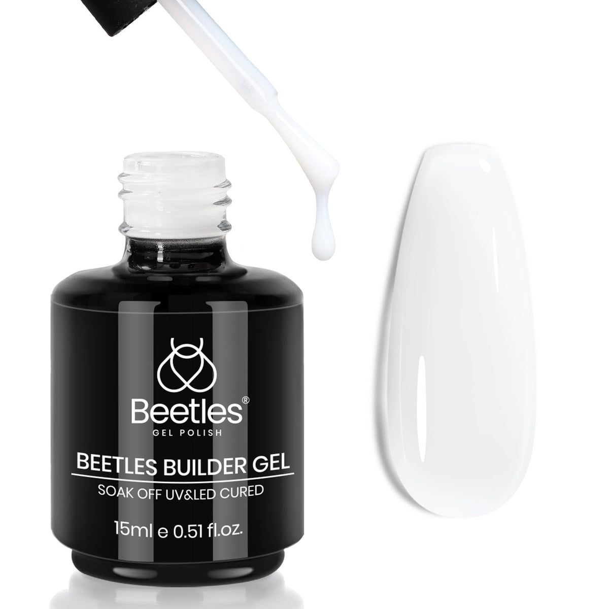 Beetles Builder Gel bottle in milky white for durable nail extensions.