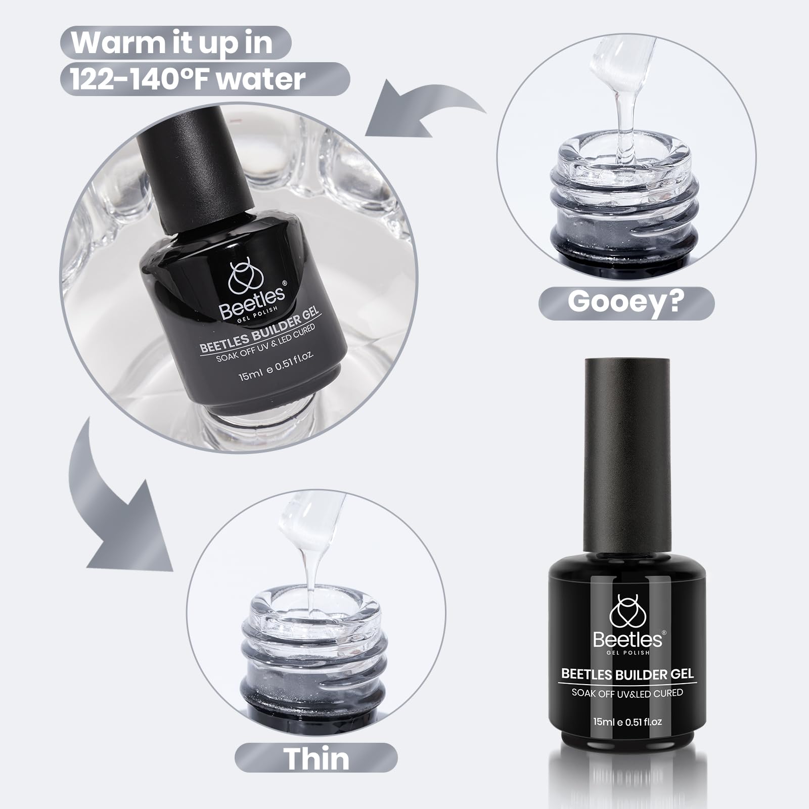 Beetles Builder Gel finish with top coat for shine.