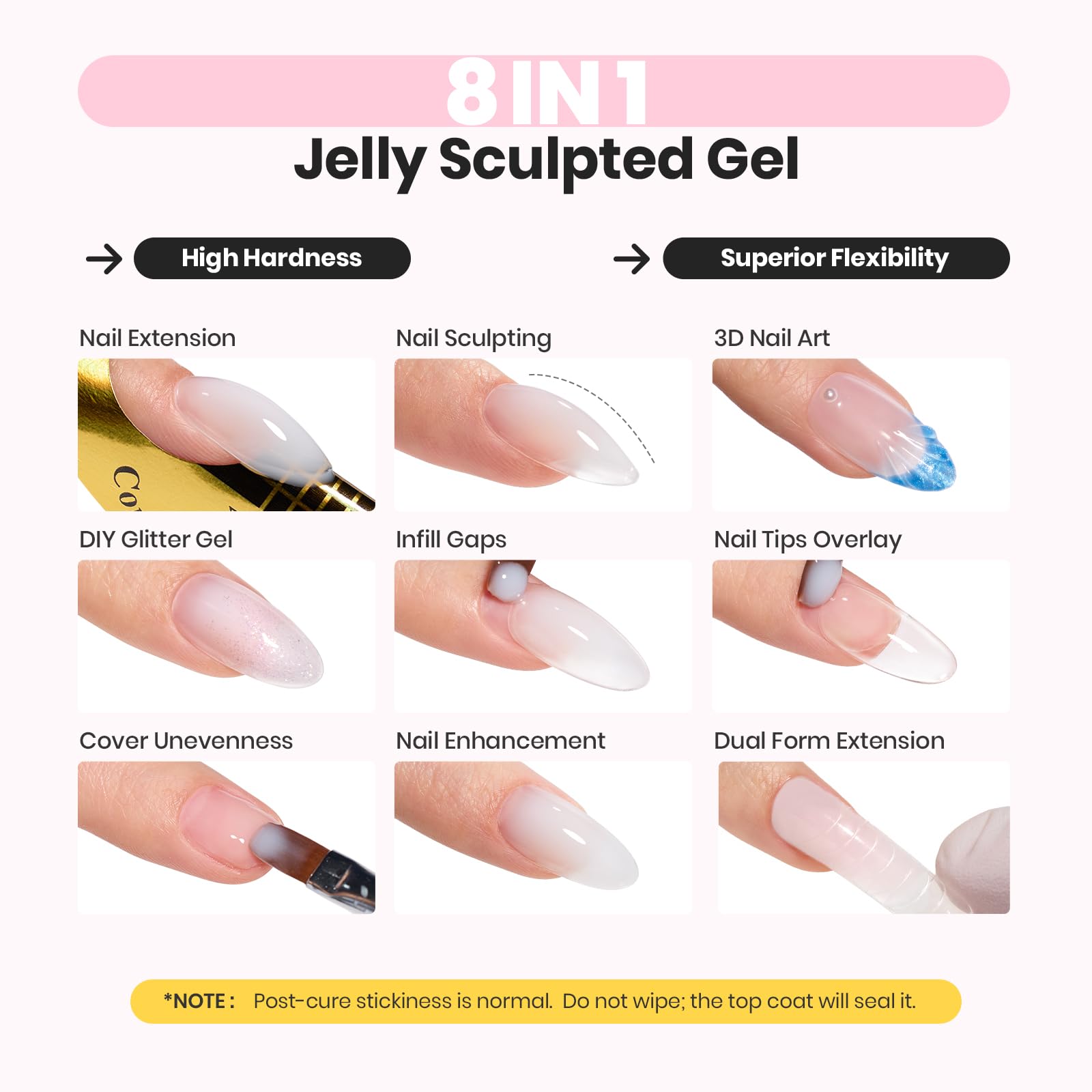 Beetles Builder Gel Jelly White demonstrates builder capability for nail extensions.