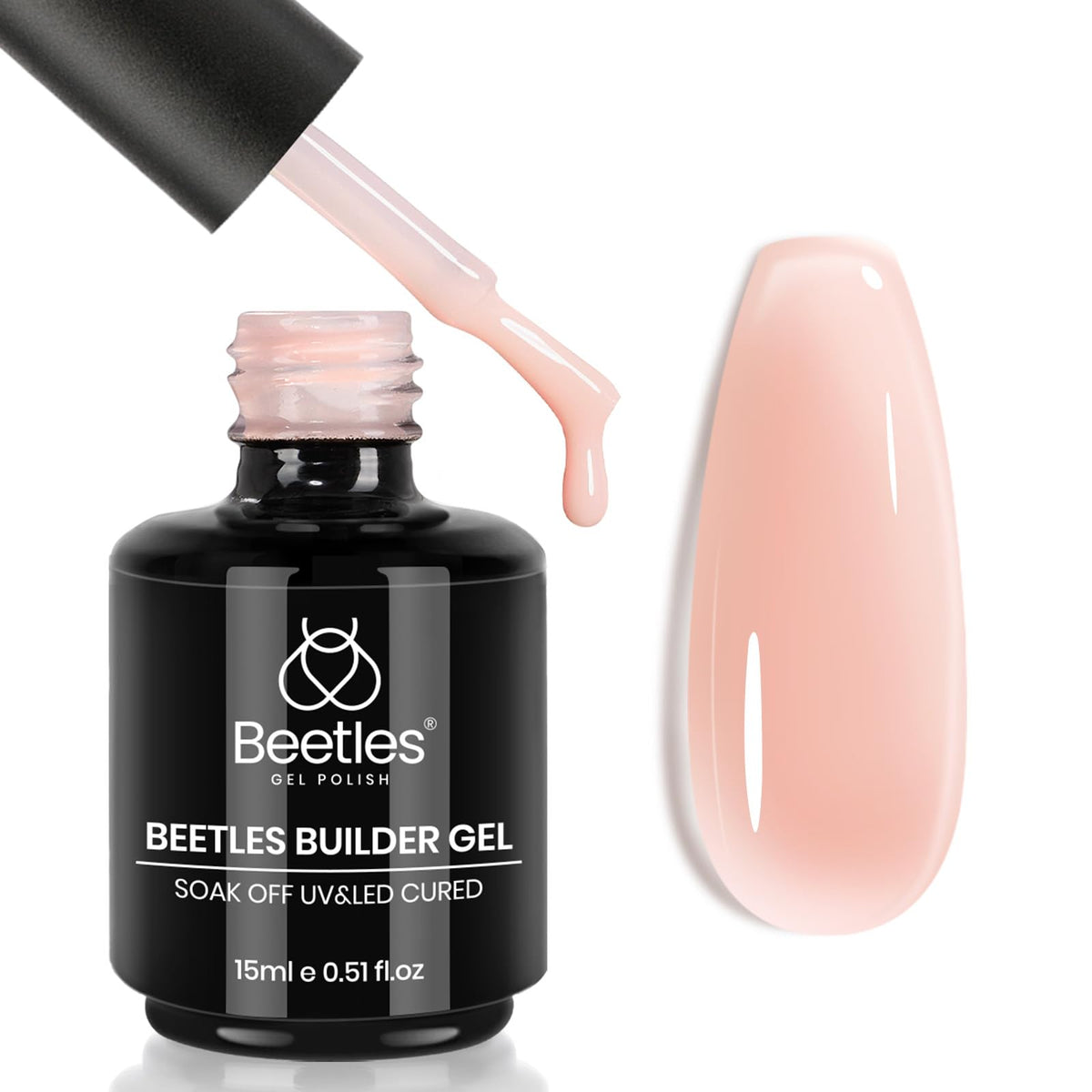 Beetles Builder Gel bottle in pink nude shade ready for at-home nail building.