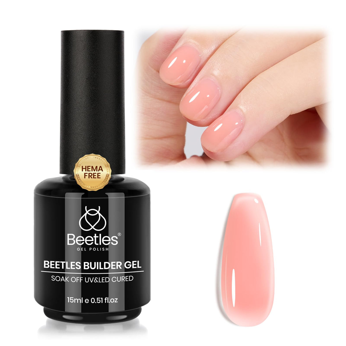 Beetles Builder Gel Nude Pink bottle with jelly texture for natural nails