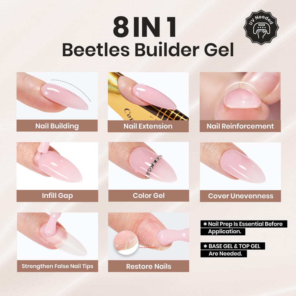 Beetles Builder Gel nude swatch demonstrates jelly nude color and finish.