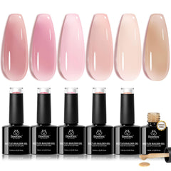Beetles Builder Gel Peach Breeze swatches show six jelly colors for a natural look