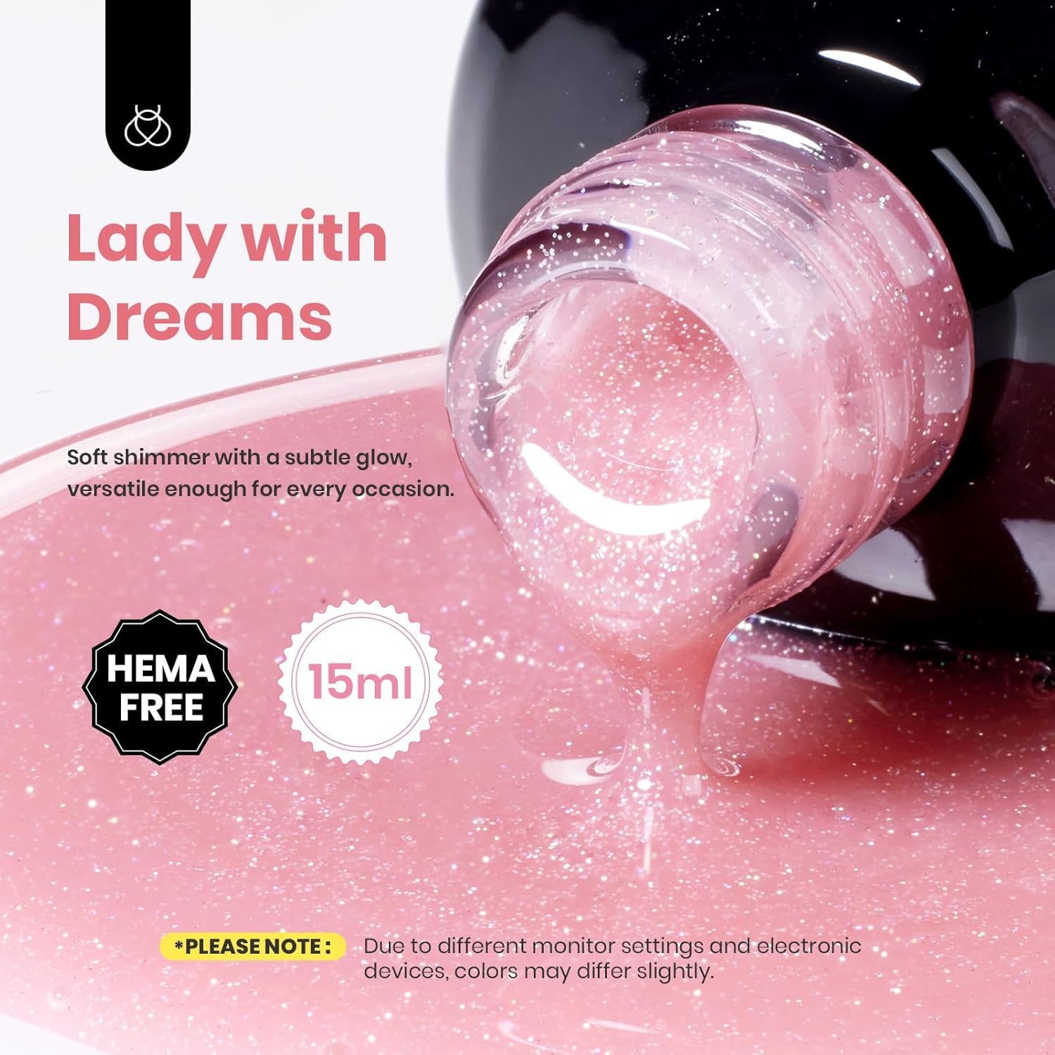 Beetles Builder Gel pink glitter covers uneven nails for a smooth finish.