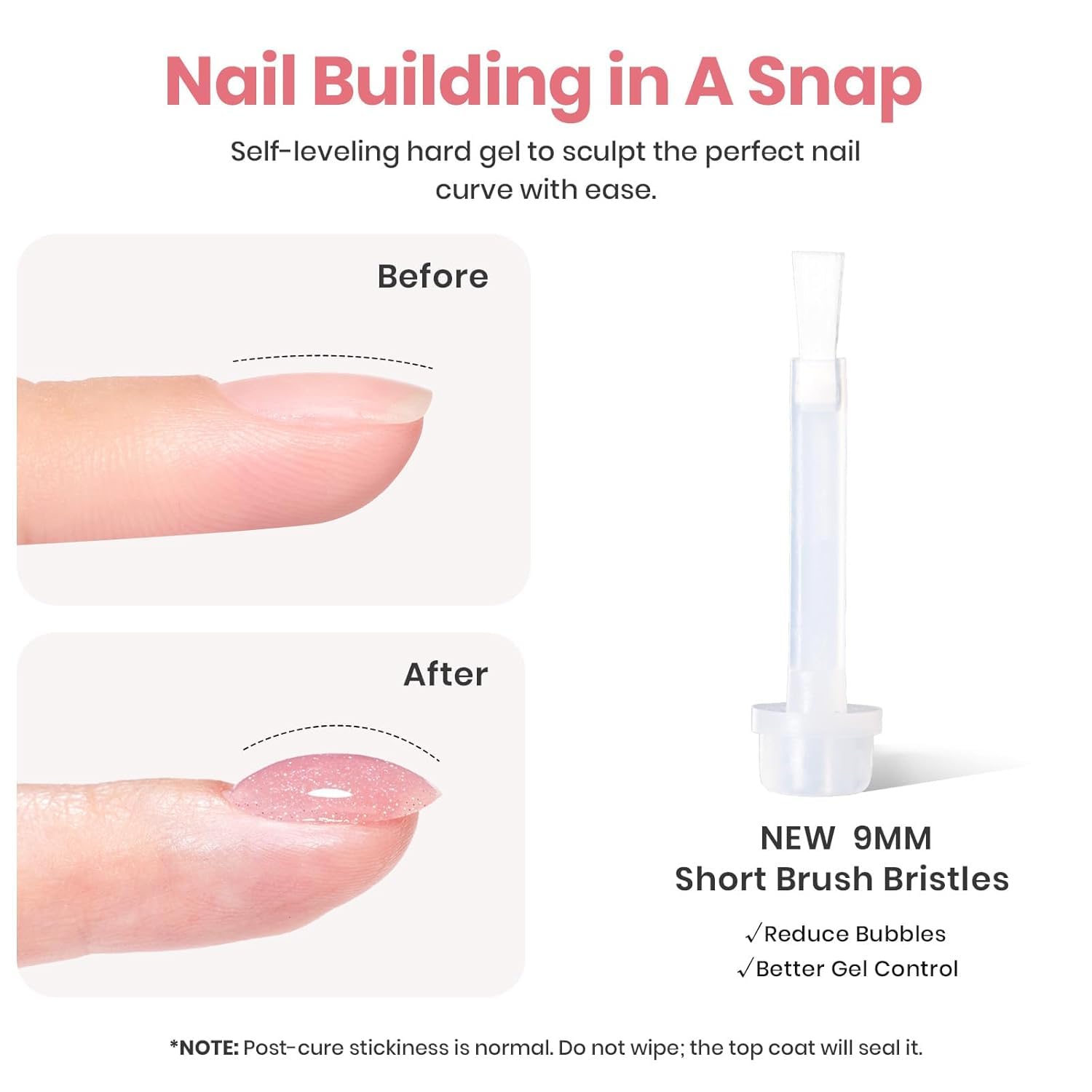 Beetles Builder Gel pink glitter fills gaps for seamless nail tips.
