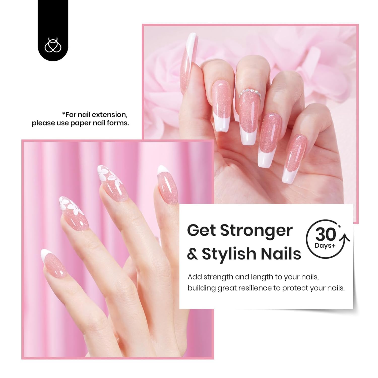Beetles Builder Gel pink glitter offers a long-lasting finish with proper curing.