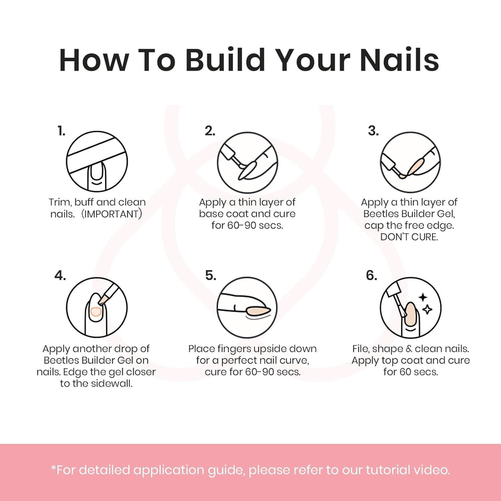 Beetles Builder Gel pink glitter features self-leveling for easy application.