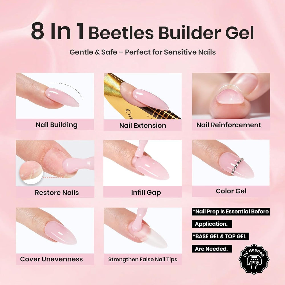 Beetles Builder Gel apron apex-building nail shows thickness and shine