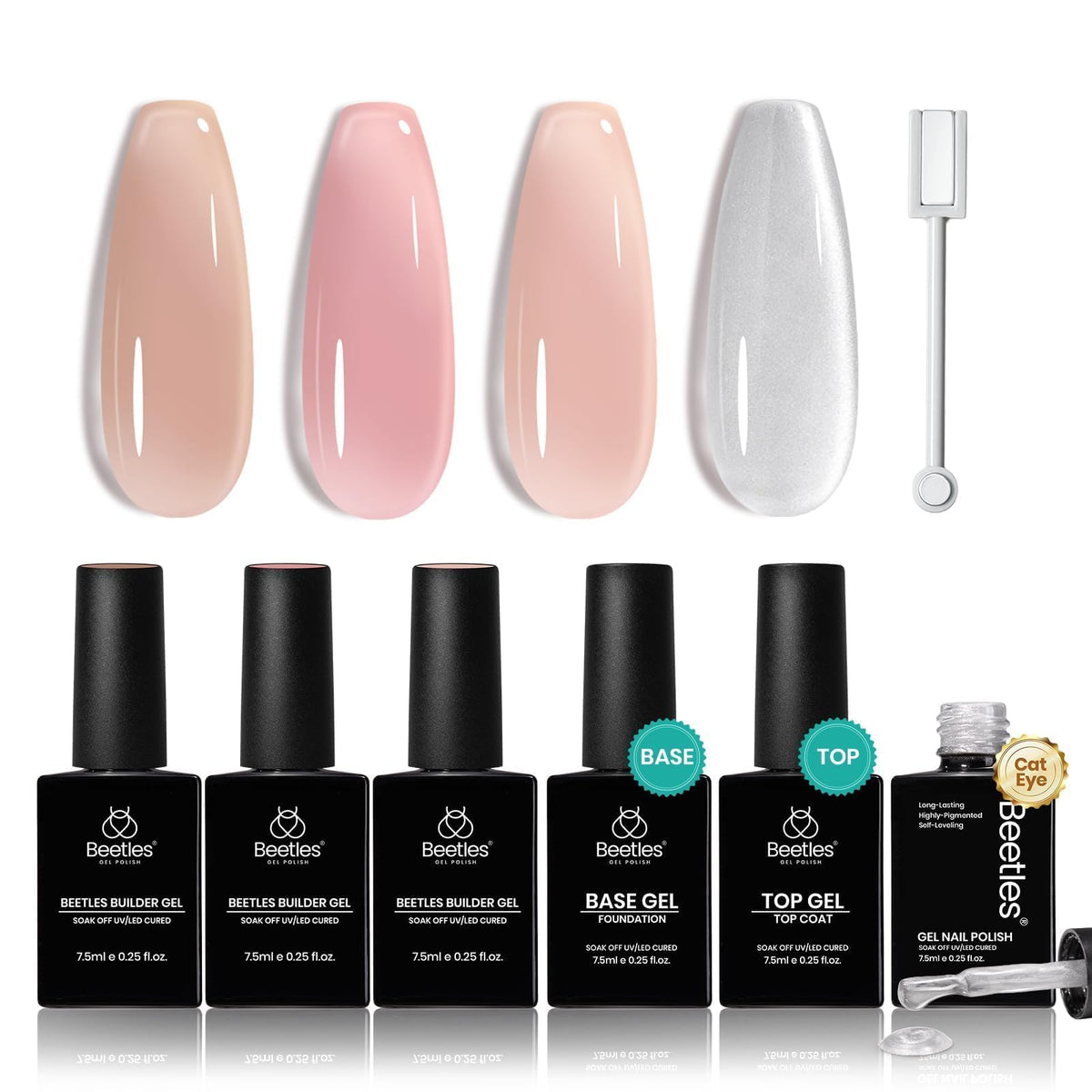 Beetles Builder Gel Set with nude-pink gels for natural overlays and daily wear