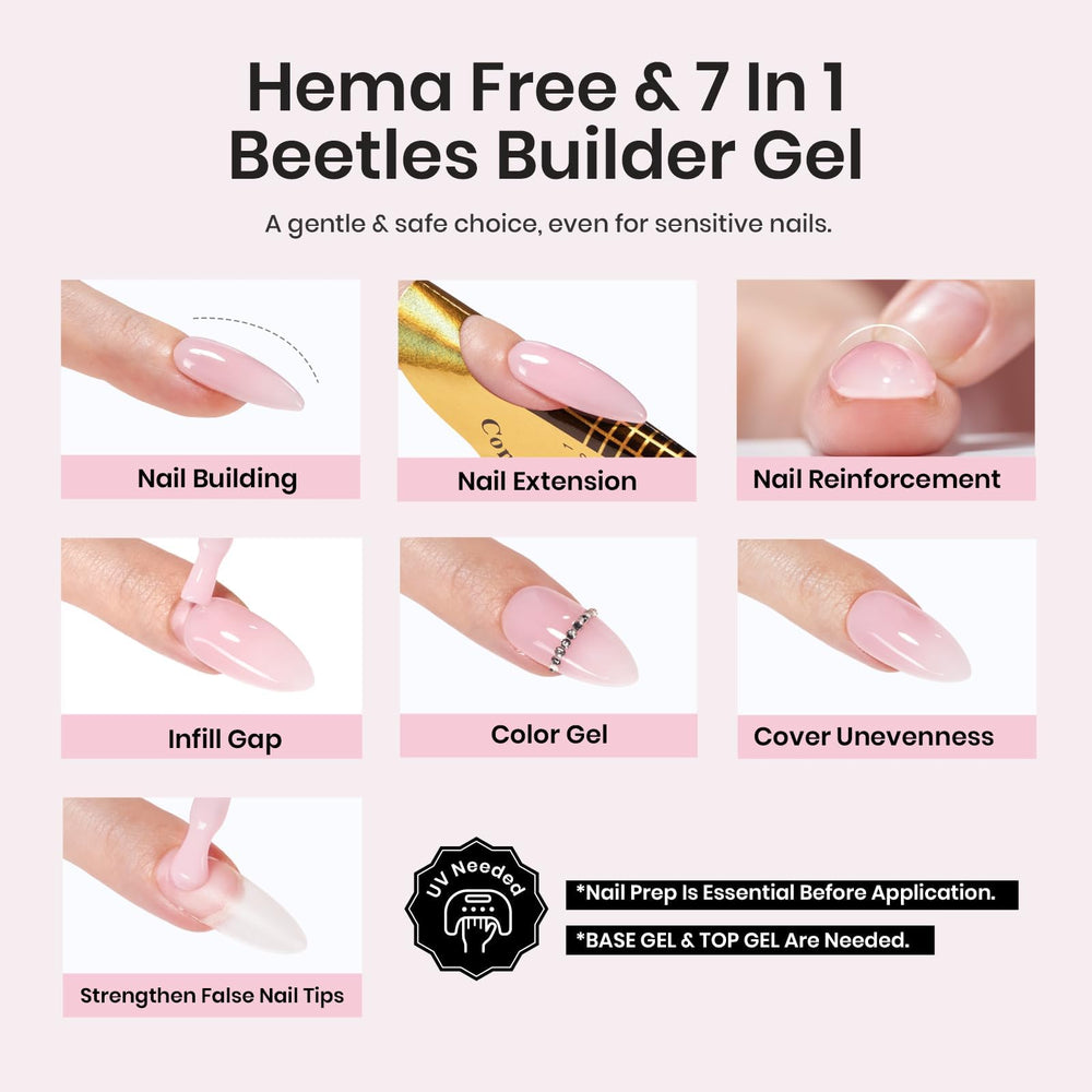 Beetles Builder Gel Set self-leveling formula for smooth, even nail surfaces