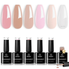 Beetles Builder Gel Sheer Luck color swatches show six shades for DIY nails