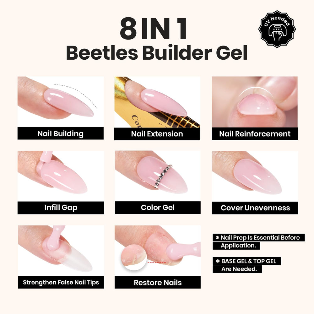 Beetles Builder Gel Sheer Luck nude pink nails ready for at-home manicure