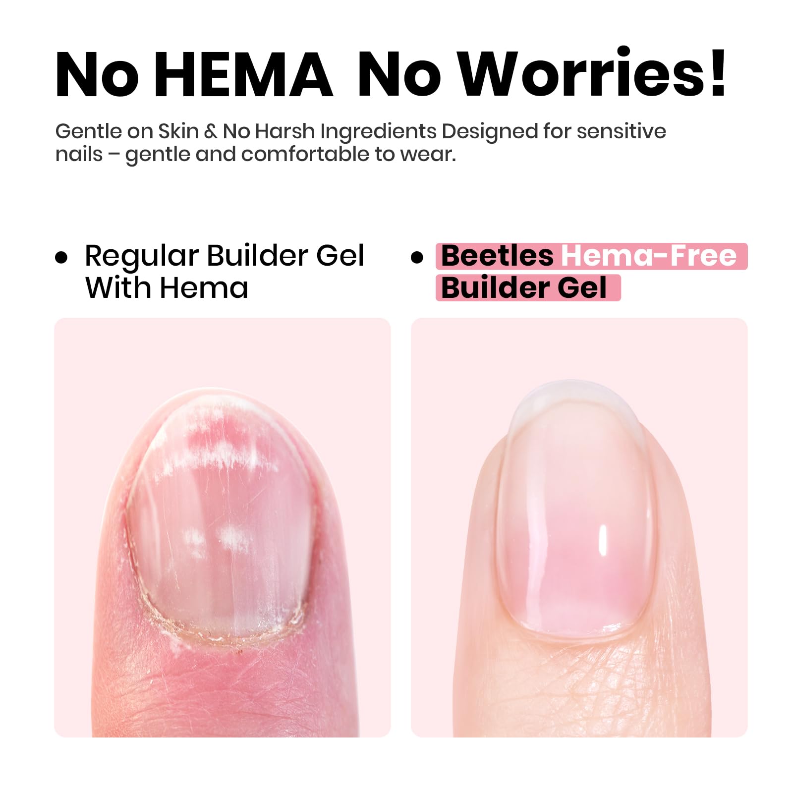 Beetles Builder Gel swatch on nail shows natural nude-pink translucence