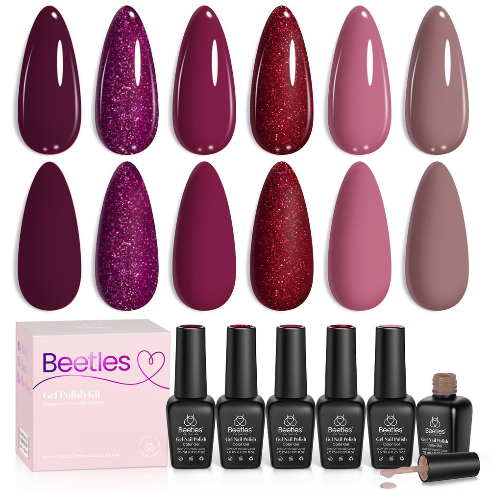 Beetles Burgundy Gel Polish Set bottle closeup shows rich berry merlot shades for at home manicures