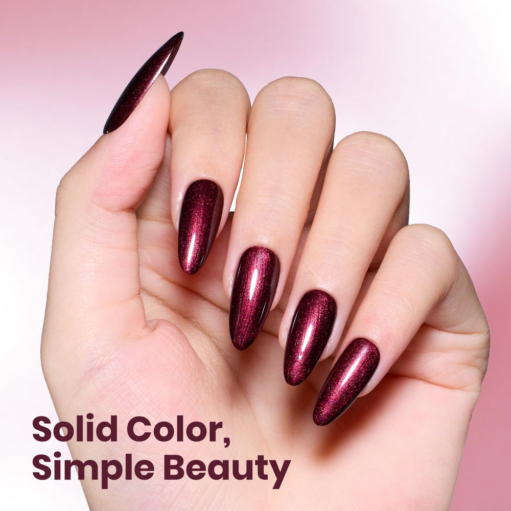 Beetles Burgundy Glitter Gel Polish close-up bottle highlights texture and glitter particles.
