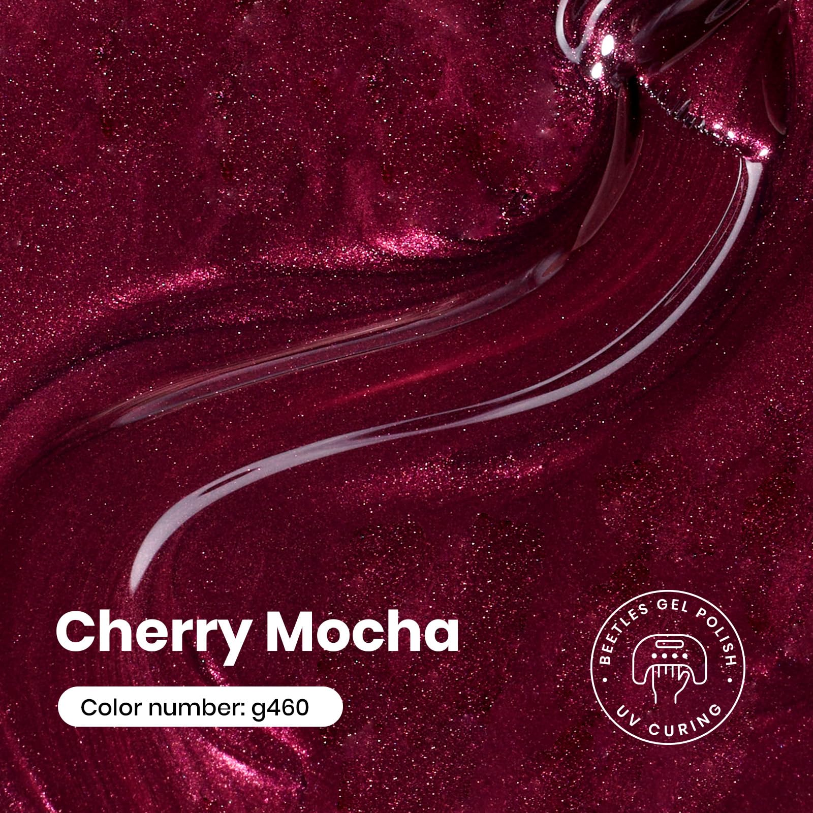 Beetles Burgundy Glitter Gel Polish swatch nails display festive shine and coverage.