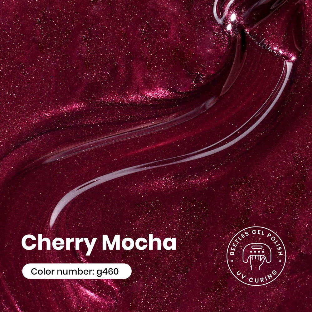 Beetles Burgundy Glitter Gel Polish swatch nails display festive shine and coverage.