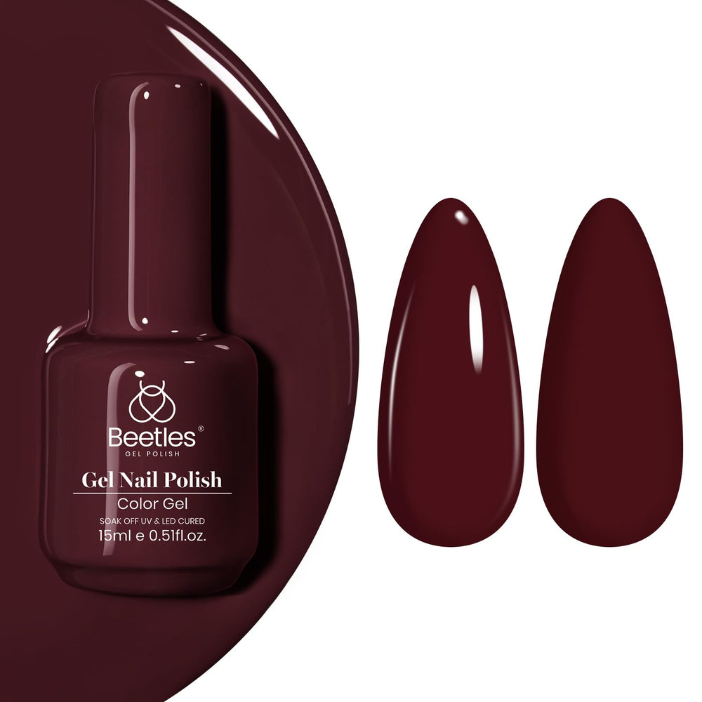 Beetles Burgundy Red Gel Polish bottle showing rich maroon shade and branding