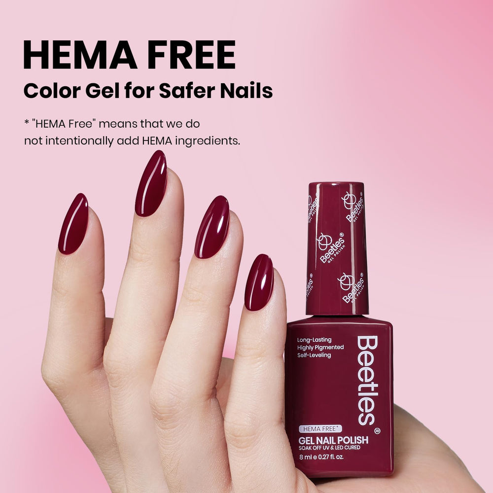 Beetles Burgundy Red gel polish brush applying smooth, even color