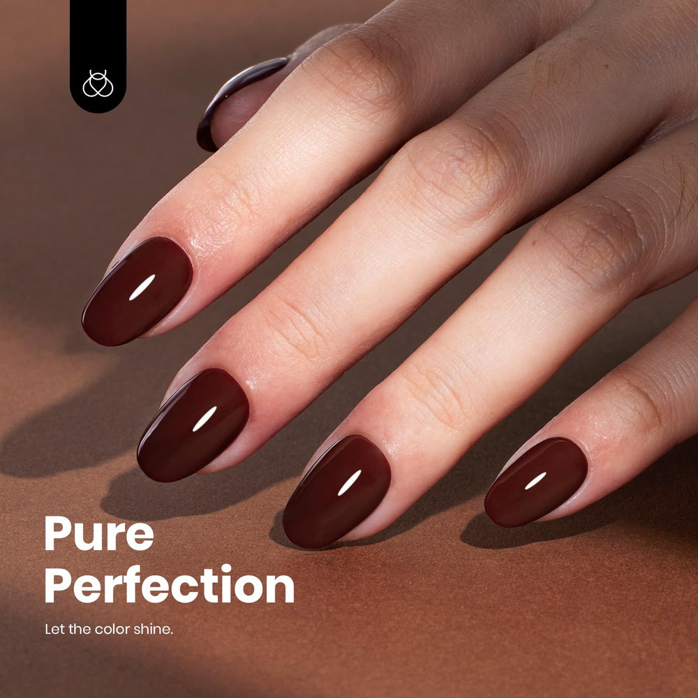 Beetles Burgundy Red nail swatch demonstrates smooth, even coverage on natural nails