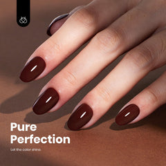 Beetles Burgundy Red nail swatch demonstrates smooth, even coverage on natural nails