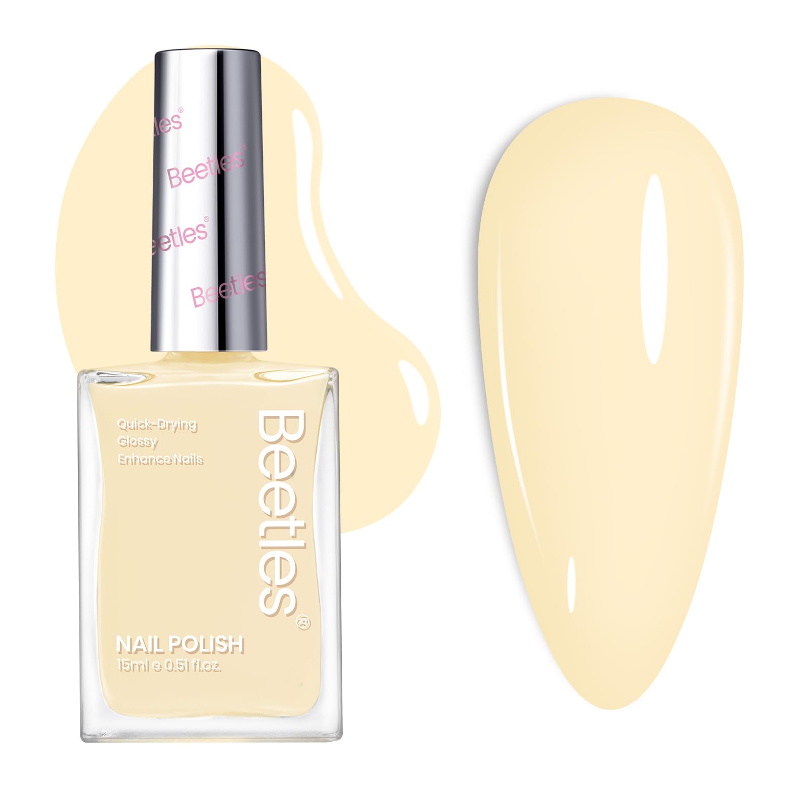 Beetles Butter Yellow bottle close-up, creamy soft shade for everyday nails.