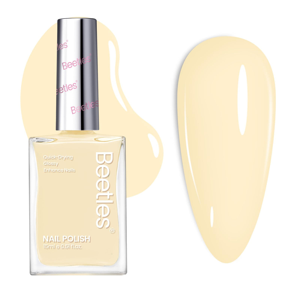 Beetles Butter Yellow bottle close-up, creamy soft shade for everyday nails.
