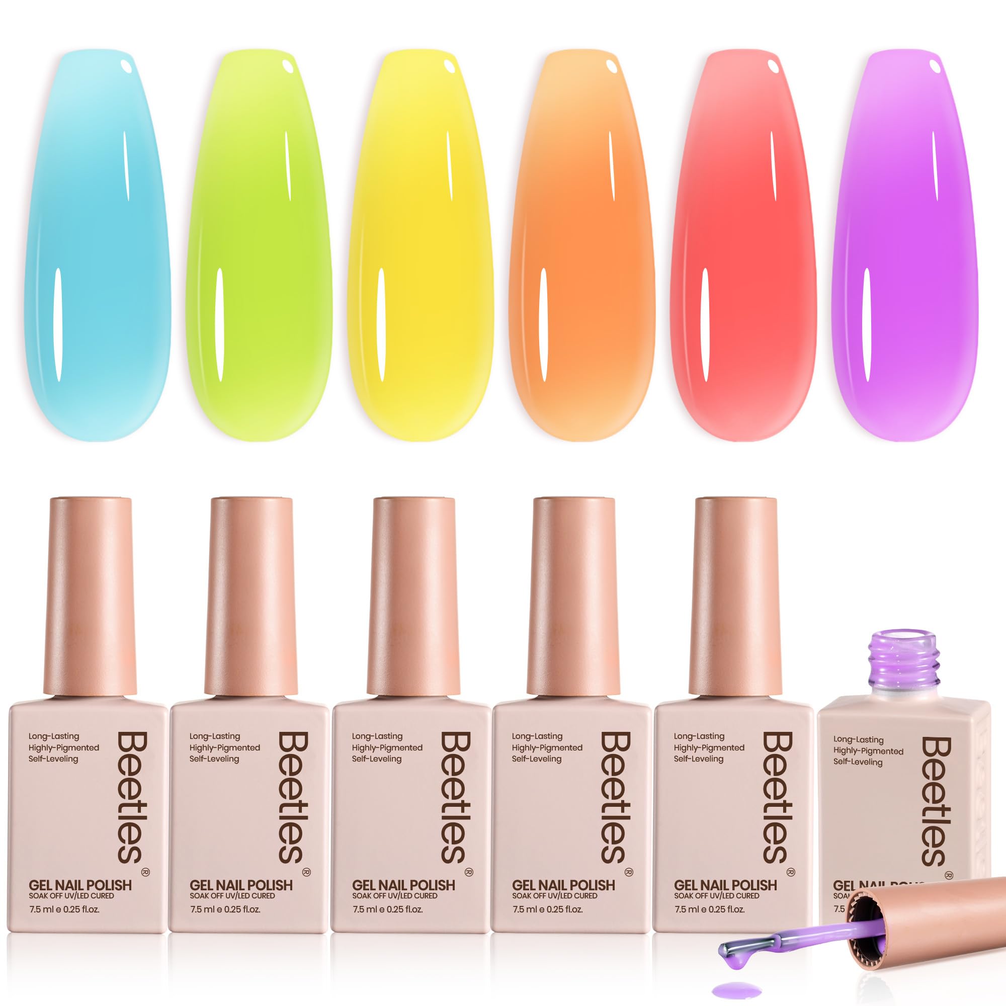 Beetles Candy Spritz Jelly Polish packaging showcases six pastel hues for easy gifting.