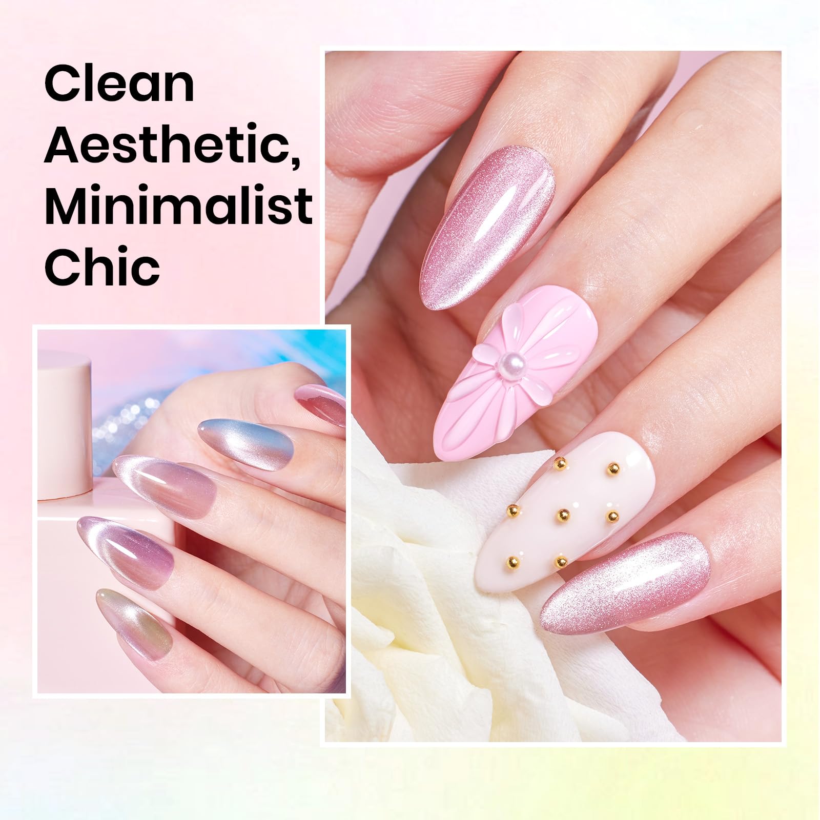 Beetles Cat Eye Blue Gel Nail Set delivers cool shimmer under lamp for salon-like results at home.