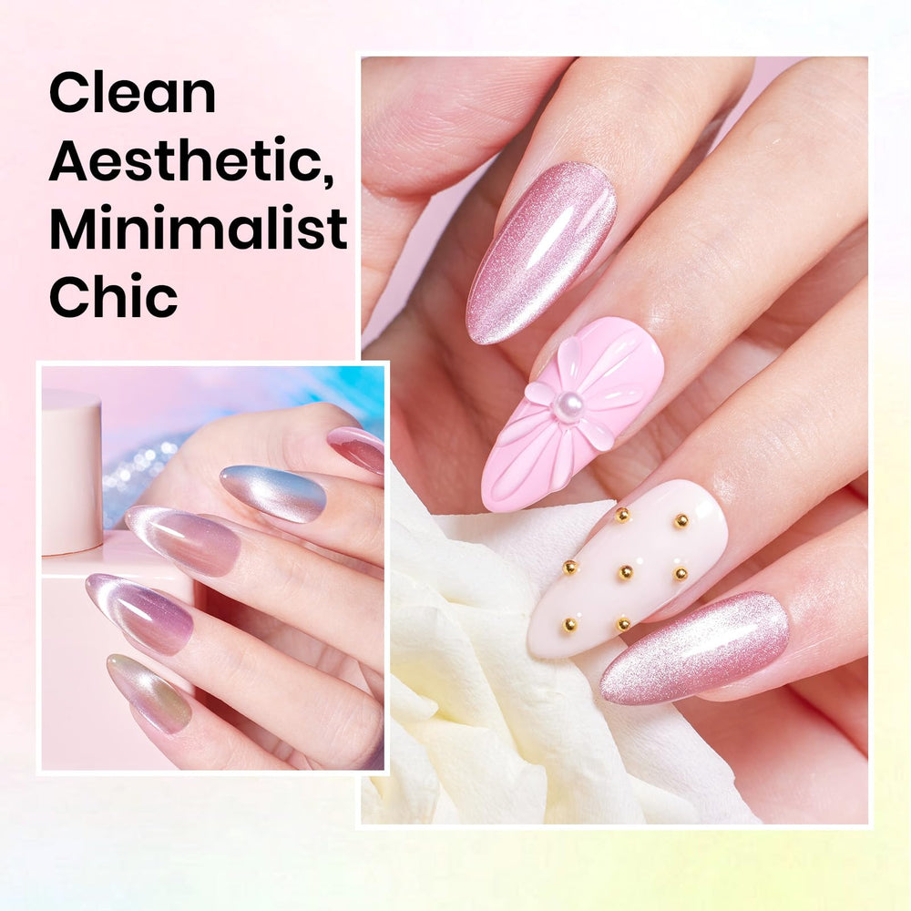 Beetles Cat Eye Blue Gel Nail Set delivers cool shimmer under lamp for salon-like results at home.