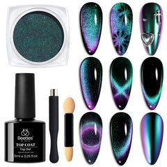 Beetles Cat Eye Chrome Nail Powder Set creates a striking mirror finish on nails.