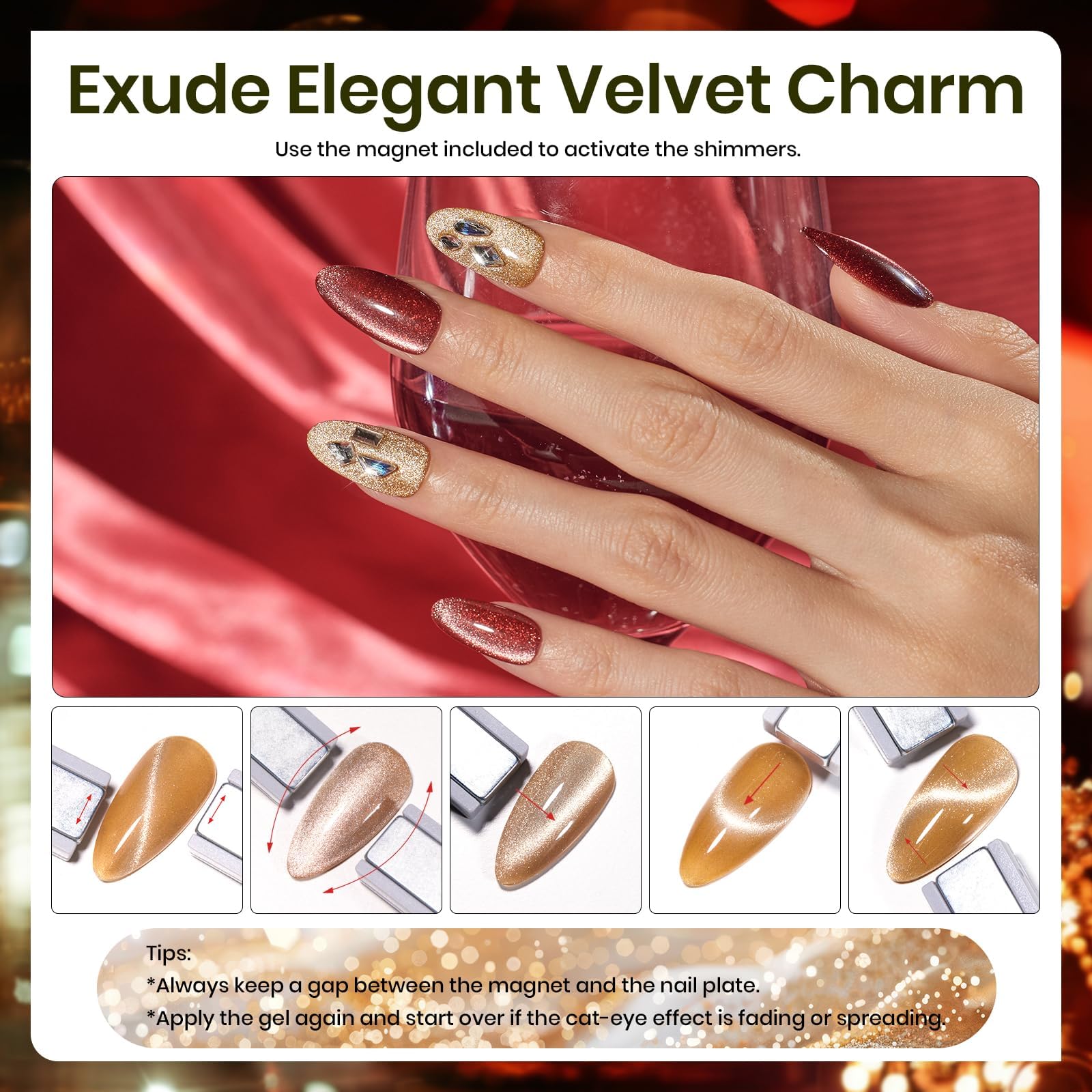 Beetles Cat Eye color swatches show lasting shine