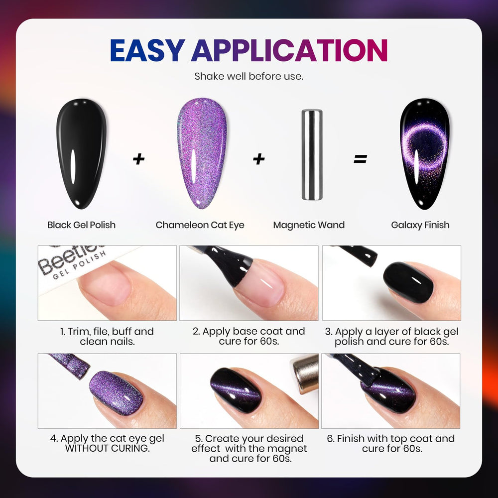 Long-lasting, high-gloss Beetles Cat Eye manicure in progress.