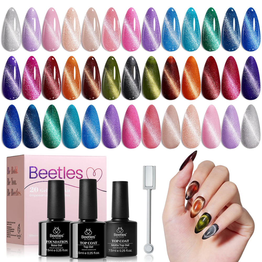 Beetles Cat Eye Gel Nail Kit with 20 colors for versatile home nail art