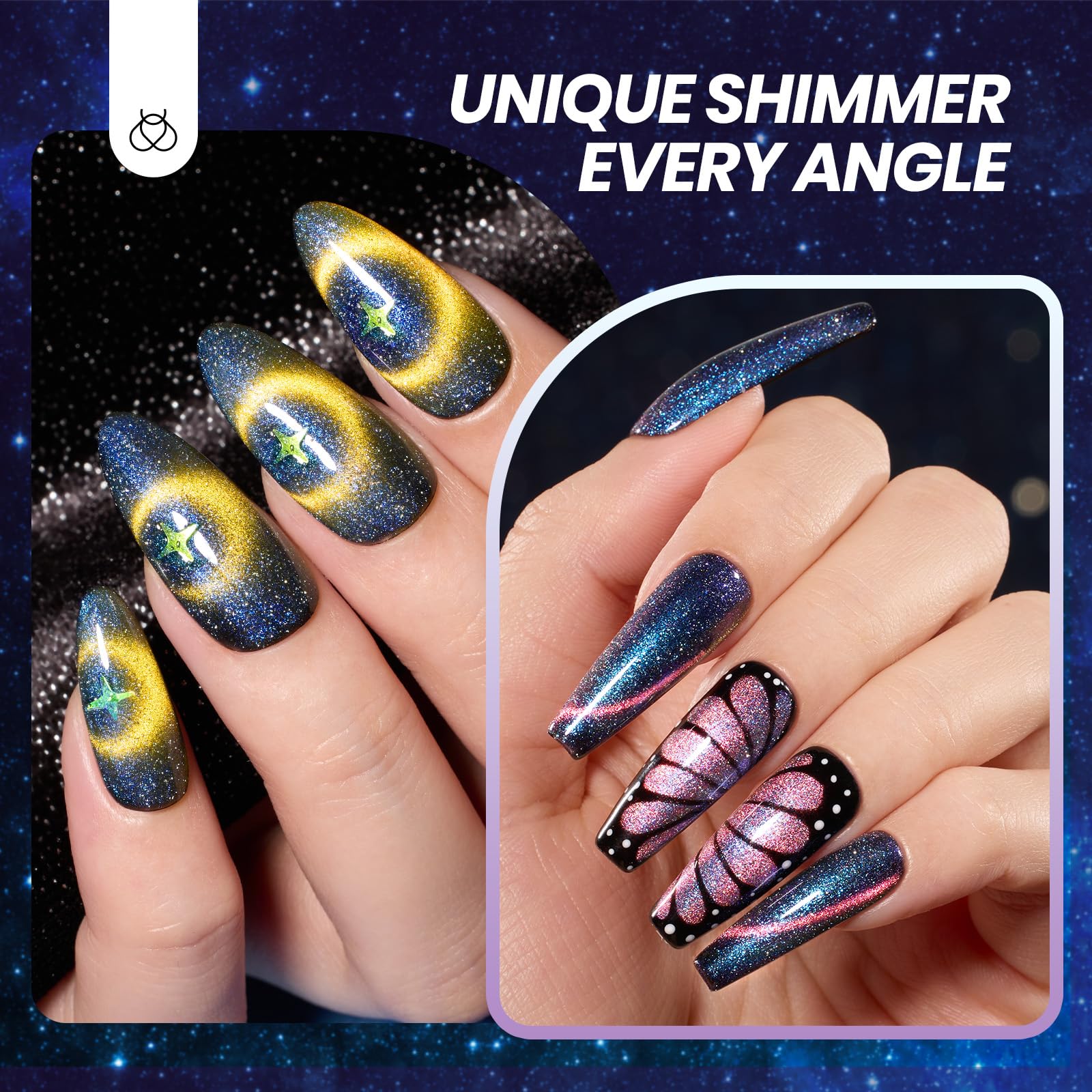 Beetles Cat Eye Gel Nail Polish Set layering process over black base for depth