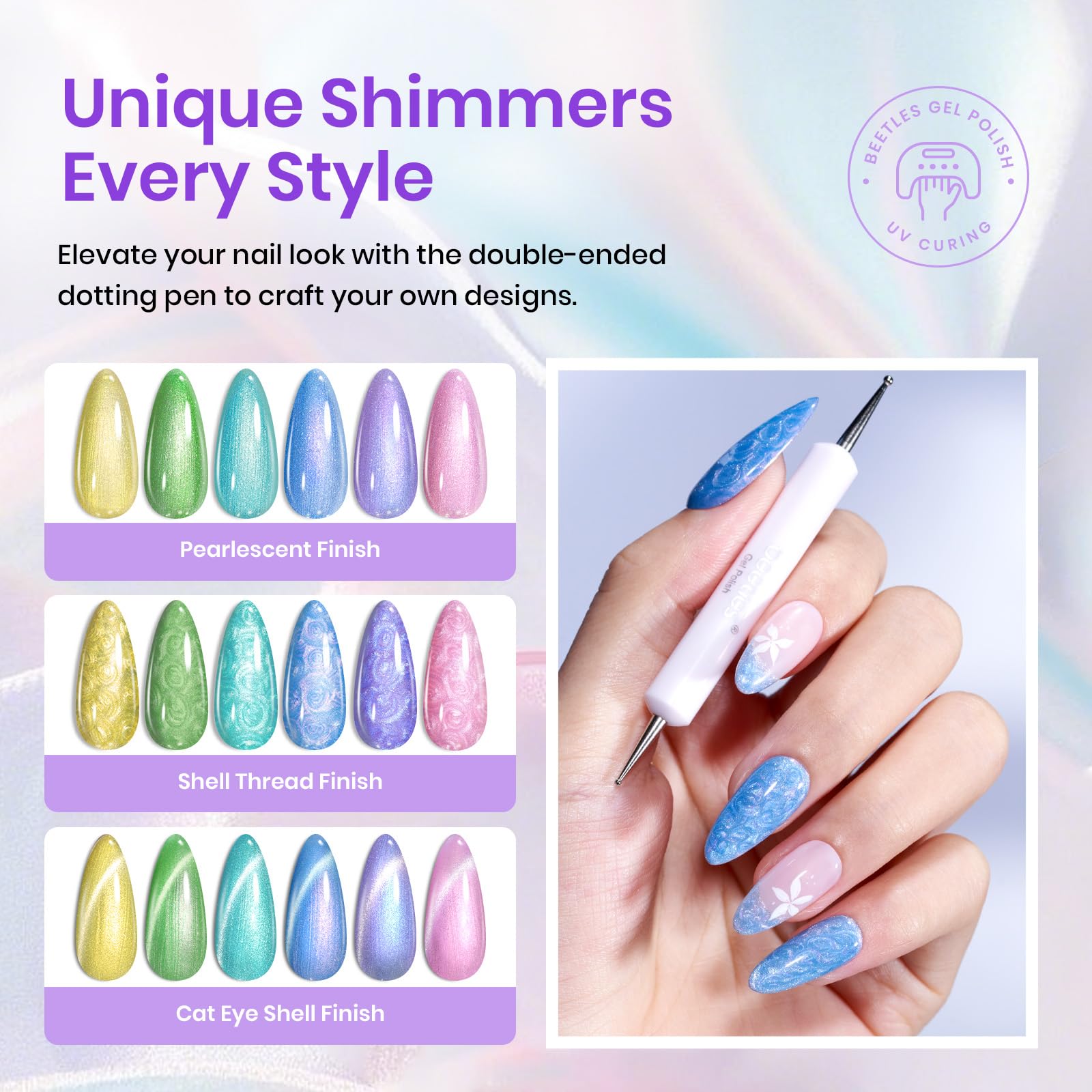 Beetles Cat Eye gel polish blue swatch with oceanic vibes.