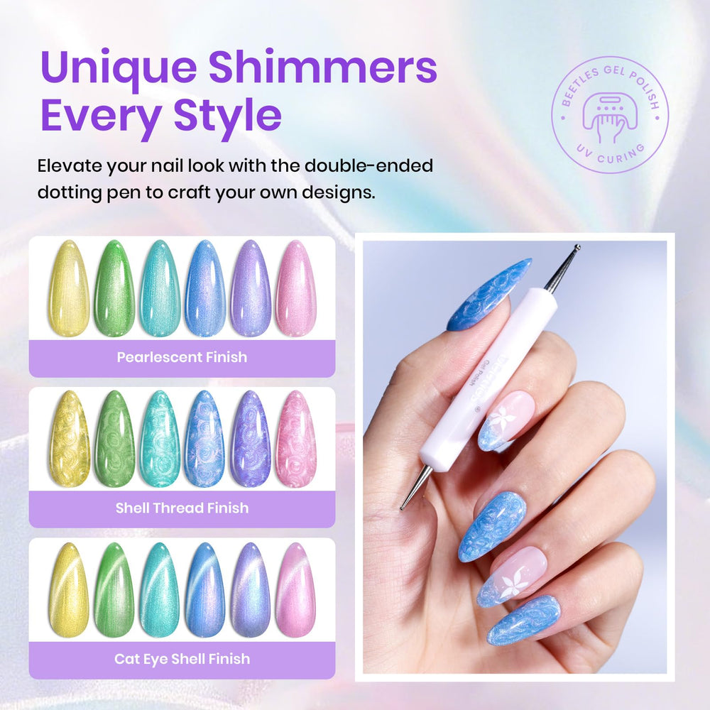Beetles Cat Eye gel polish blue swatch with oceanic vibes.