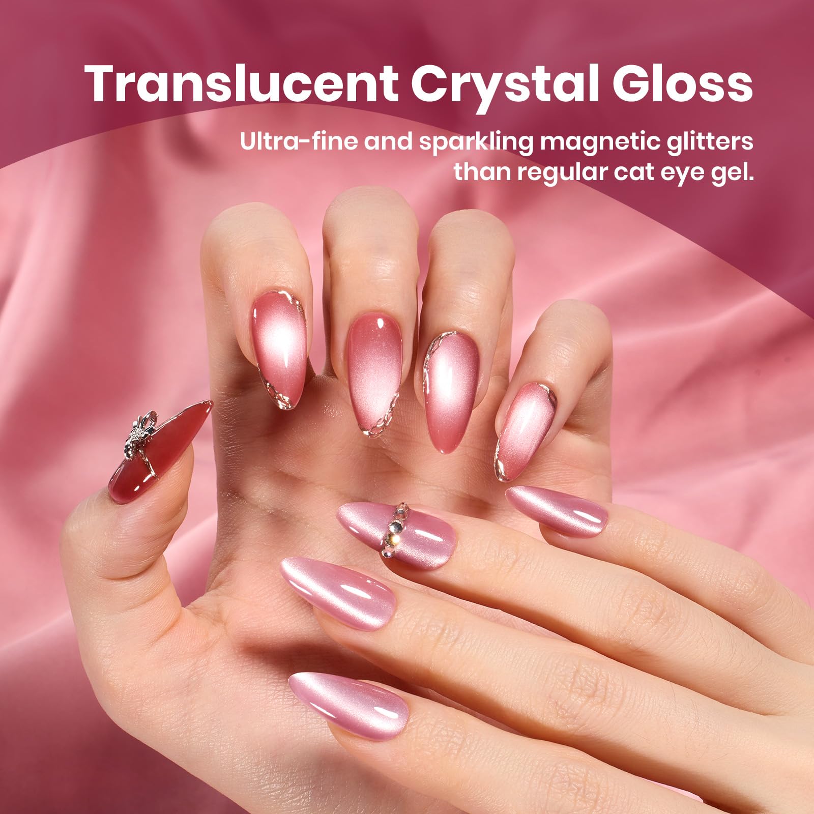 Beetles Cat Eye Gel Polish pink glow showcases luminous shimmer with cat-eye depth.