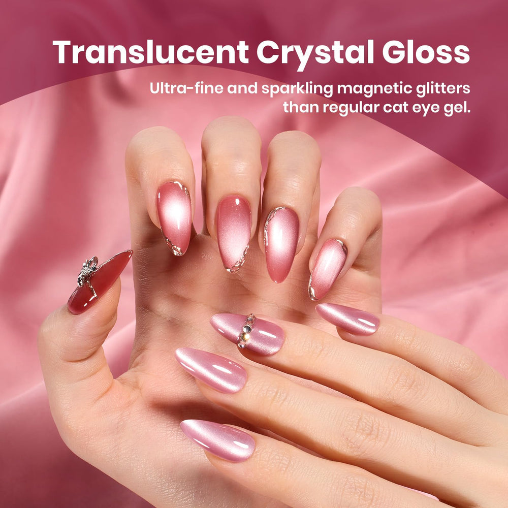Beetles Cat Eye Gel Polish pink glow showcases luminous shimmer with cat-eye depth.