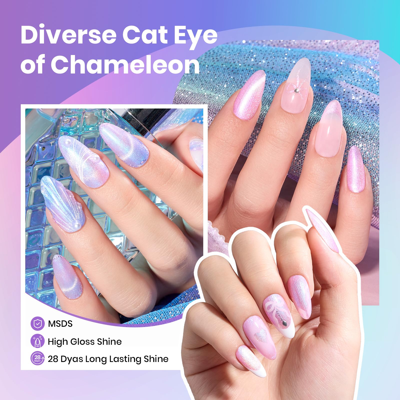 Beetles Cat Eye purple gel polish delivers elegant shimmer with magnetic accent