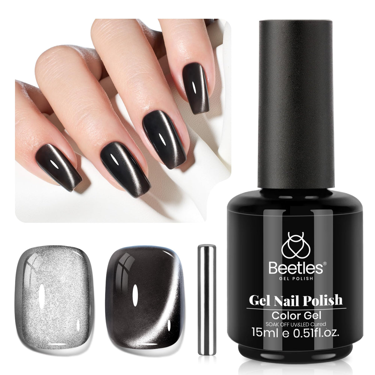 Beetles cat-eye gel polish with magnet shows dramatic shimmer for at-home nail art