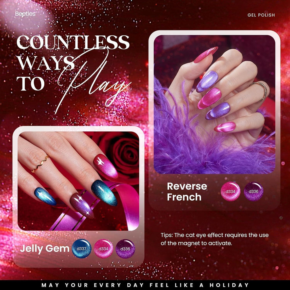 Beetles magnet pen demonstrates cat-eye effect by guiding magnetic shimmer on nails.